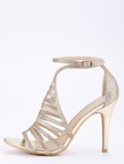 Romwe Gold Glitter Caged Ankle Strap Sandals