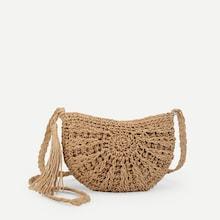 Romwe Tassel Detail Straw Bag
