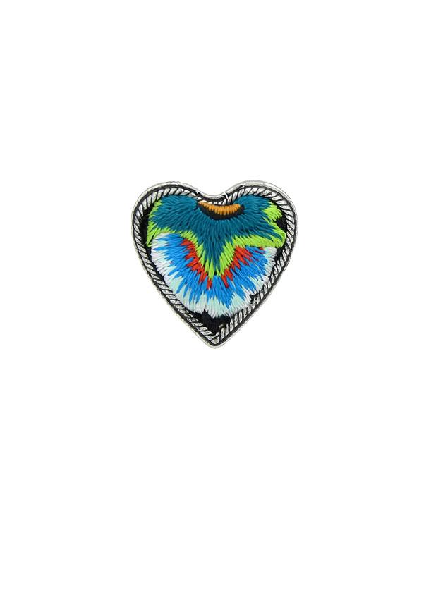 Romwe Blue Handmade Embroidery Flower Pattern Heart Finger Rings