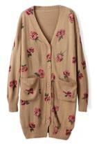 Romwe Rose Knitted Pocketed Cardigan