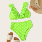 Romwe Neon Lime Ruffle Top With High Waist Bikini