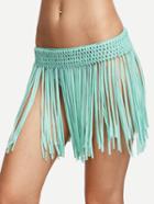 Romwe Green Macrame Fringe Bikini Bottom