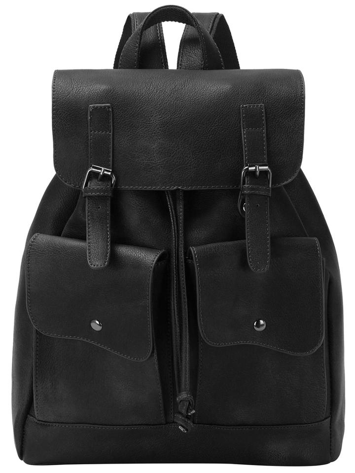 Romwe Buckle Flap Black Backpack With Front Pockets