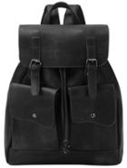 Romwe Buckle Flap Black Backpack With Front Pockets