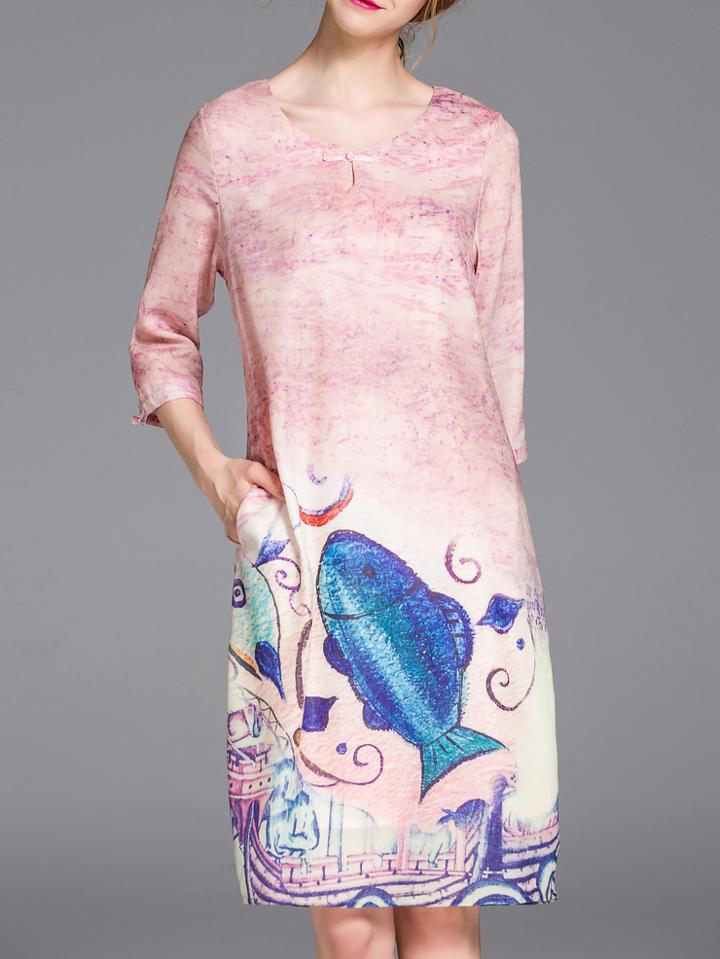 Romwe Pink Fish Print Shift Dress