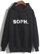 Romwe Hooded Soph Print Black Sweatshirt