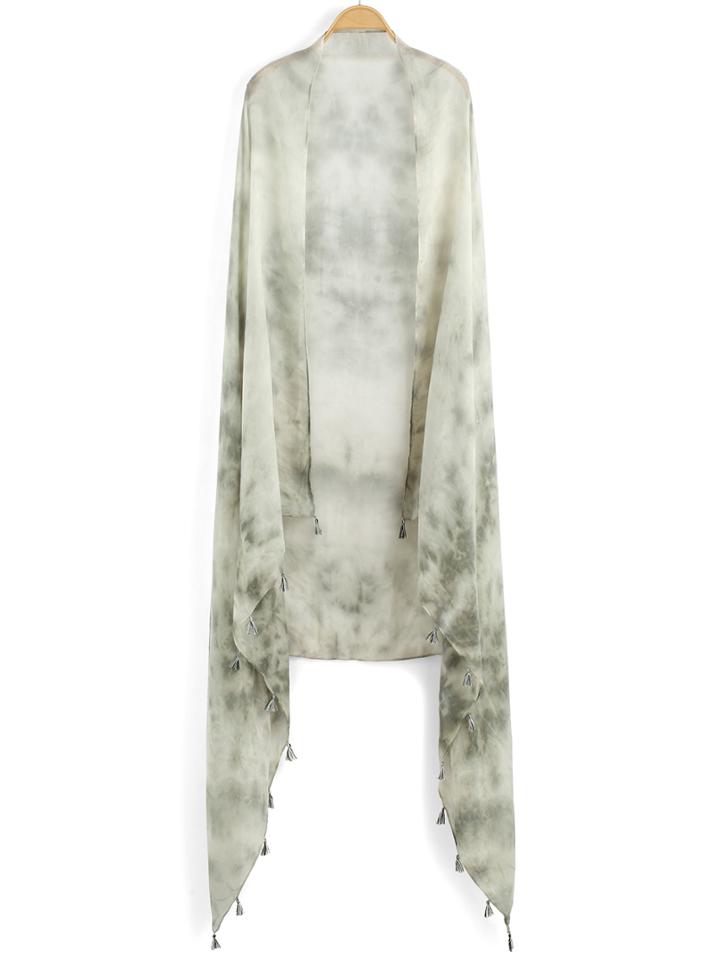 Romwe Tie-dye Tassel Green Scarf