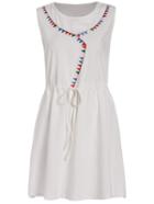 Romwe Embroidered A-line Dress With Drawstring