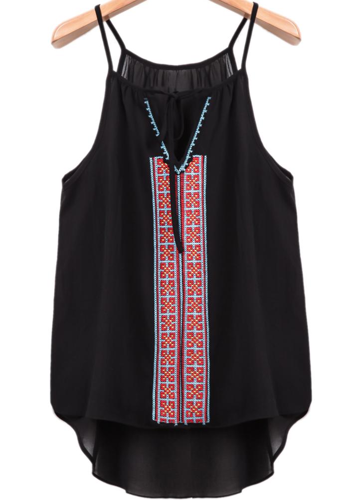 Romwe Spaghetti Strap Embroidered Blouse