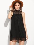Romwe Black Lace Collar Chiffon Dress