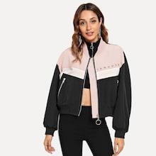 Romwe Zip Up Letter Print Jacket
