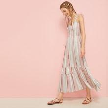 Romwe Striped Knot Detail Cami Dress