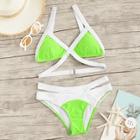 Romwe Neon Lime Contrast Trim Triangle Top With Loop Side Bikini