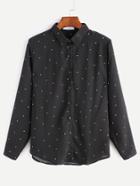Romwe Black Polka Dot Button Shirt