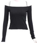 Romwe Off-shoulder Back Hole Black Sweater
