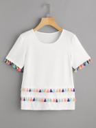 Romwe Tiered Tassel Trim T-shirt