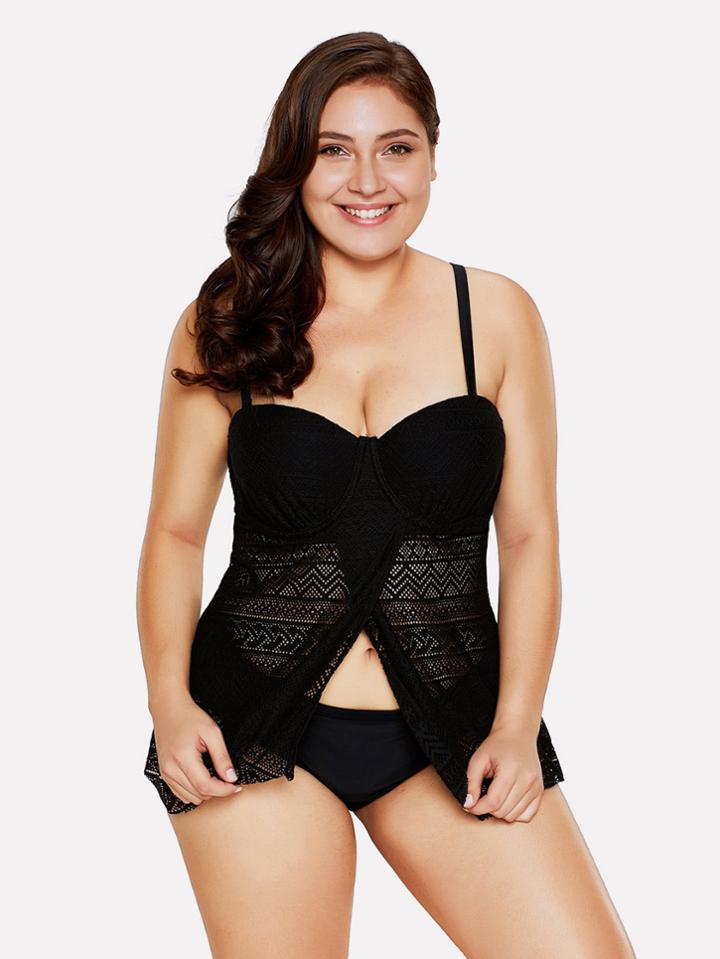 Romwe Cross Back Lace Swim Dress Set