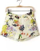 Romwe Yellow Pockets Floral Shorts