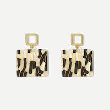 Romwe Marble Pattern Square Drop Earrings