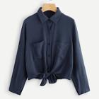 Romwe Solid Knot Blouse