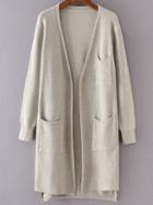 Romwe Light Grey Front Pocket Side Slit Dip Hem Long Cardigan