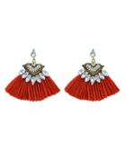 Romwe Red Luxury Rhinestone With Long Tassel Sector Shape Bohemian Earrings
