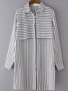 Romwe Vertical Striped Covered Button Shirt Dress