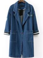 Romwe Lapel Striped Pockets Denim Coat