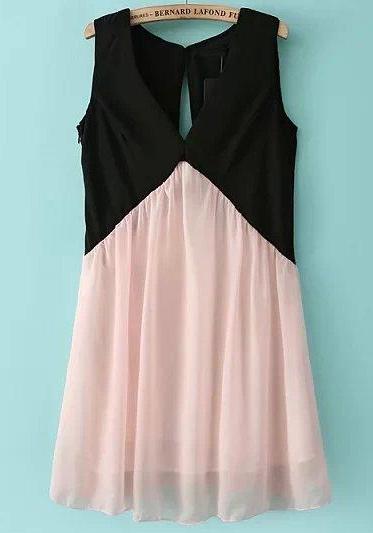 Romwe Colour-block V Neck Sleeveless Dress