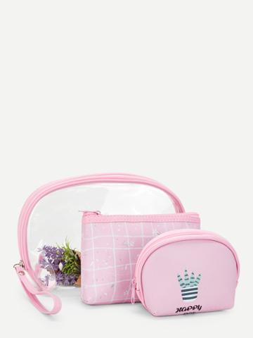 Romwe Plant Print Makeup Bag 3pcs