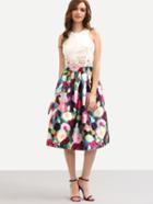 Romwe Multicolor Abstract Flower Print Midi Skirt
