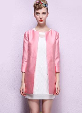 Romwe Quarter Sleeve Slim Pink Coat