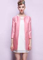 Romwe Quarter Sleeve Slim Pink Coat