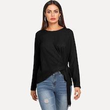 Romwe Keyhole Back Knot Front Blouse
