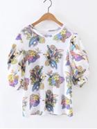 Romwe Puff Sleeve Parrot Print Top
