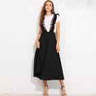 Romwe Zip Back Flare Skirt With Embroidered Strap