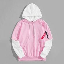 Romwe Men 2 In 1 Zipper Detail Hoodie