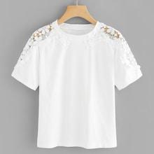 Romwe Plus Contrast Lace Round Neck Tee
