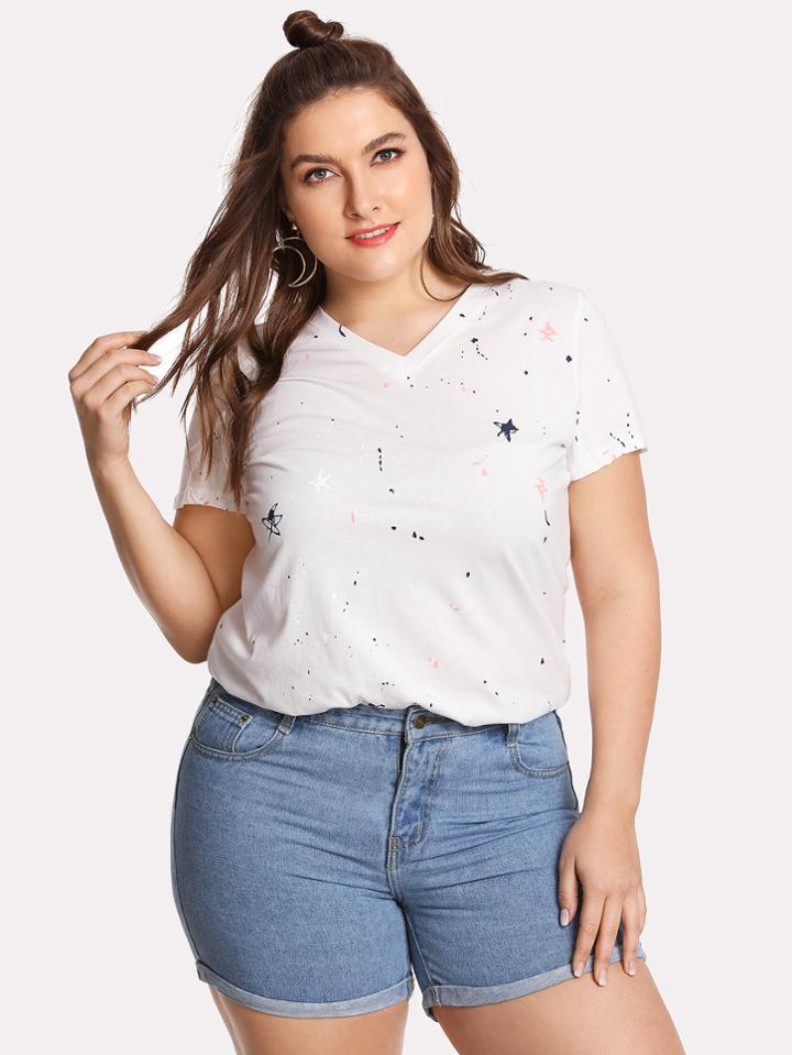 Romwe Paint Splatter Pattern Tee