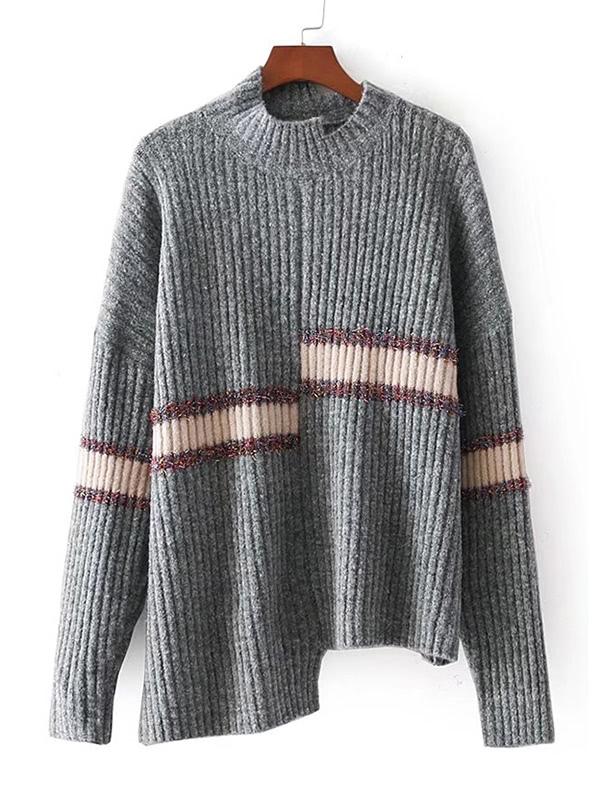 Romwe Striped Detail Asymmetrical Knitwear