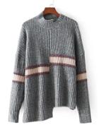 Romwe Striped Detail Asymmetrical Knitwear