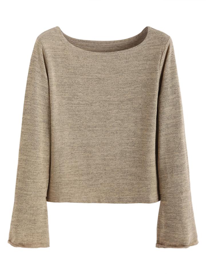 Romwe Light Khaki Long Sleeve T-shirt