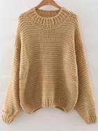 Romwe Khaki Drop Shoulder Textured Sweater