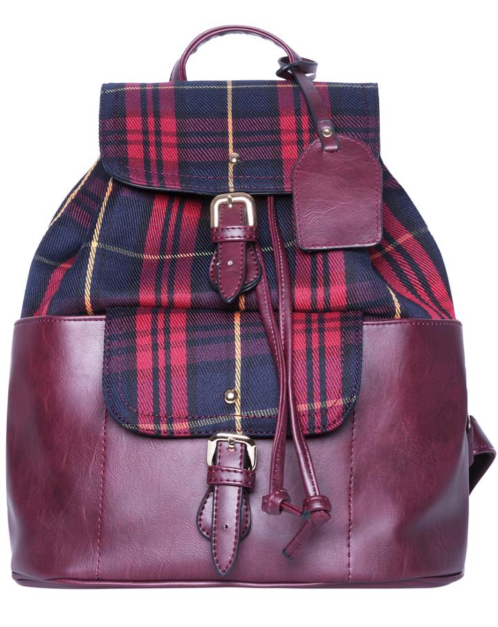 Romwe Red Contrast Plaid Pu Backpacks