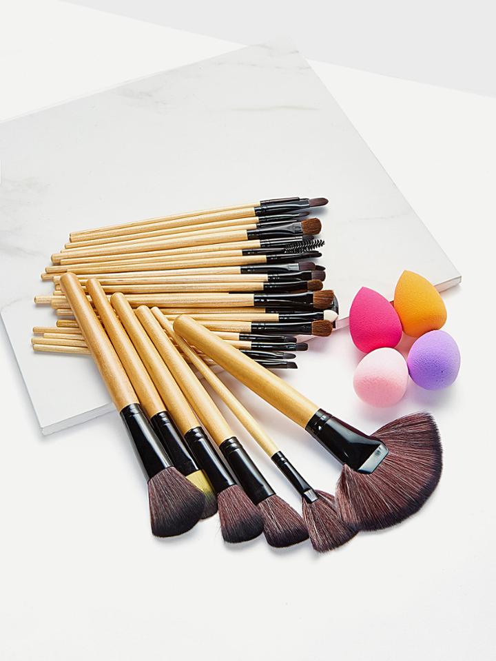 Romwe Makeup Brush & Puff Set With Bag