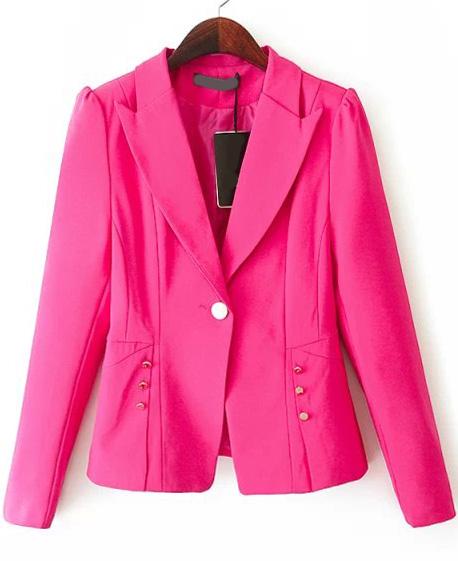 Romwe Lapel Fitted Rose Red Blazer
