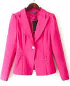 Romwe Lapel Fitted Rose Red Blazer