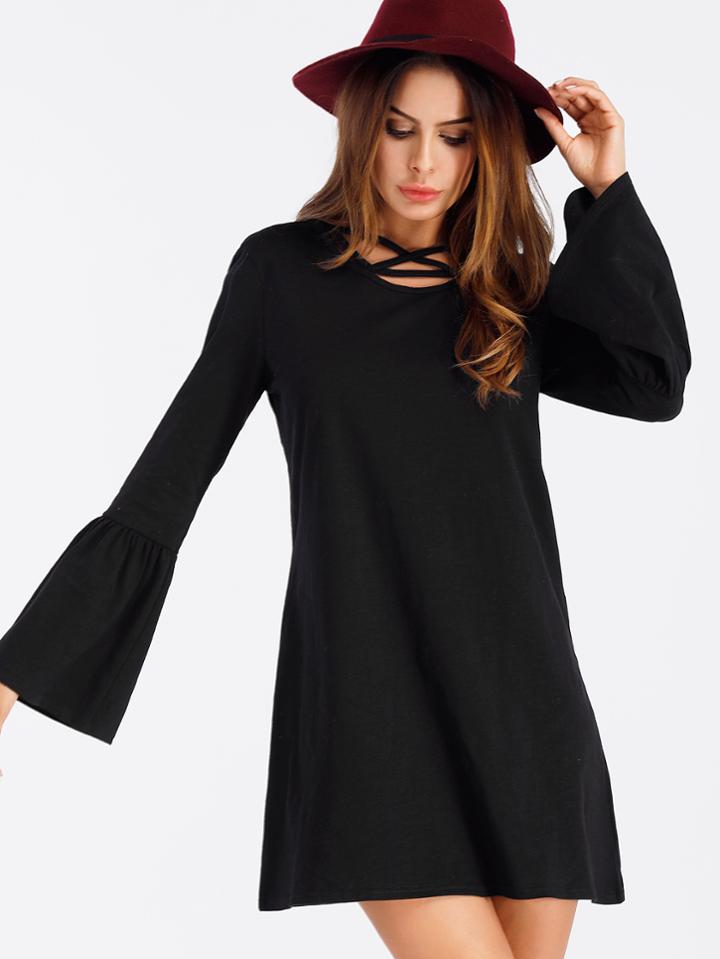 Romwe Strappy Neck Flounce Sleeve Tee Dress