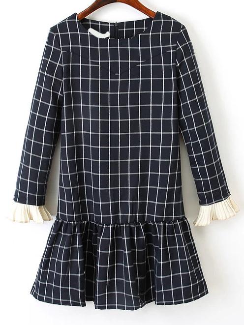 Romwe Ruffle Sleeve Peplum Hem Plaid Dress