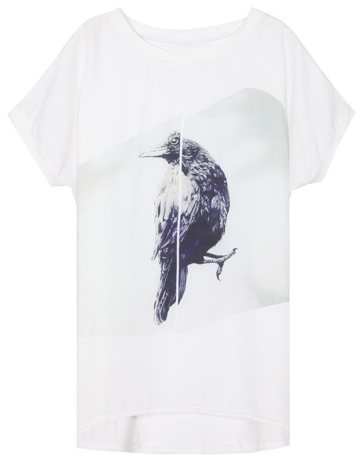 Romwe Dip Hem Owl Print Loose T-shirt